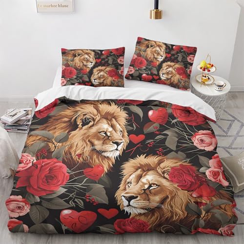 NUEYSP Bettwäsche 200x200 König der Löwen Bettwäsche-Sets 3D-Motiv, Mikrofaser, 1 Bettbezug 200x200 + 2 Kissen 80x80 mit Verdecktem ReißVerschluss für Mädchen Jungen. von NUEYSP