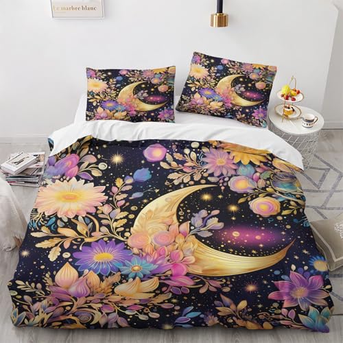 NUEYSP Bettwäsche 200x200 Mondblumen Bettwäsche-Sets 3D-Motiv, Mikrofaser, 1 Bettbezug 200x200 + 2 Kissen 80x80 mit Verdecktem ReißVerschluss für Mädchen Jungen. von NUEYSP