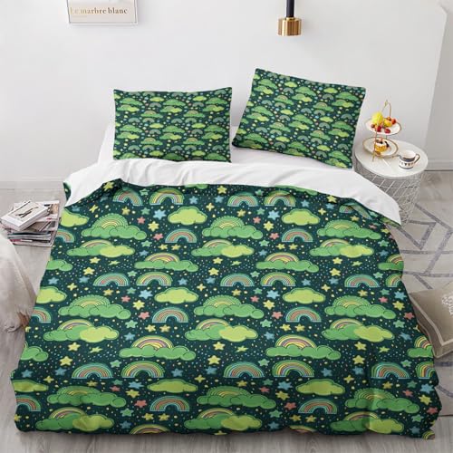 NUEYSP Bettwäsche 200x200 Wolken und Regenbögen Bettwäsche-Sets 3D-Motiv, Mikrofaser, 1 Bettbezug 200x200 + 2 Kissen 80x80 mit Verdecktem ReißVerschluss für Mädchen Jungen. von NUEYSP