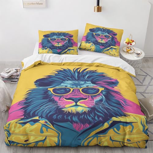 NUEYSP Bettwäsche 200x220 Löwe Bettwäsche-Sets 3D-Motiv, Mikrofaser, 1 Bettbezug 200x220 + 2 Kissen 80x80 mit Verdecktem ReißVerschluss für Mädchen Jungen. von NUEYSP