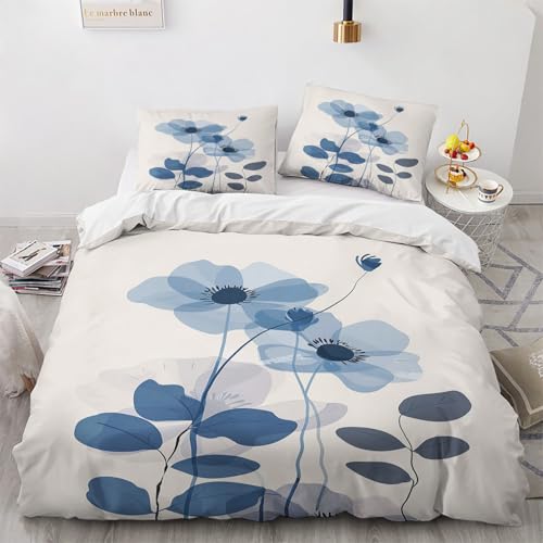 NUEYSP Bettwäsche 200x220 Mohnblumen Bettwäsche-Sets 3D-Motiv, Mikrofaser, 1 Bettbezug 200x220 + 2 Kissen 80x80 mit Verdecktem ReißVerschluss für Mädchen Jungen. von NUEYSP