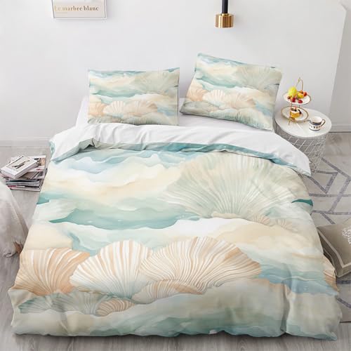 NUEYSP Bettwäsche 200x220 Muschel Bettwäsche-Sets 3D-Motiv, Mikrofaser, 1 Bettbezug 200x220 + 2 Kissen 80x80 mit Verdecktem ReißVerschluss für Mädchen Jungen. von NUEYSP