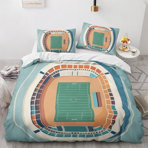NUEYSP Bettwäsche 200x220 Stadion Bettwäsche-Sets 3D-Motiv, Mikrofaser, 1 Bettbezug 200x220 + 2 Kissen 80x80 mit Verdecktem ReißVerschluss für Mädchen Jungen. von NUEYSP