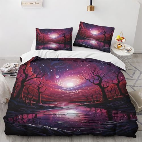 NUEYSP Bettwäsche 200x220 Vollmond Bettwäsche-Sets 3D-Motiv, Mikrofaser, 1 Bettbezug 200x220 + 2 Kissen 80x80 mit Verdecktem ReißVerschluss für Mädchen Jungen. von NUEYSP