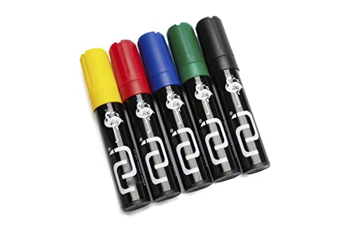 NUI Flipchart-Marker Set, 5 Stück Marker | blau, rot, grün, gelb, schwarz | Geruchsneutral & Wasserbasiert – Professionelle Marker Stifte für Moderatoren, Lehrer & Coaches von NUI