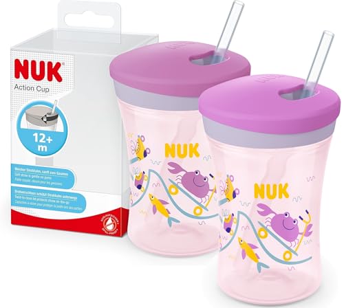 NUK Action Cup Trinkbecher für Kinder im praktischen Doppelpack | 12+ Monate | 230 ml | Drehdeckel mit weichem Strohhalm | auslaufsicher | BPA-frei | lila Krabbe | 2 Stück NUK Action Cup Trinkbecher für Kinder im praktischen Doppelpack | 12+ Monate | 230 ml | Drehdeckel mit weichem Strohhalm | auslaufsicher | BPA-frei | lila Krabbe | 2 Stück von NUK