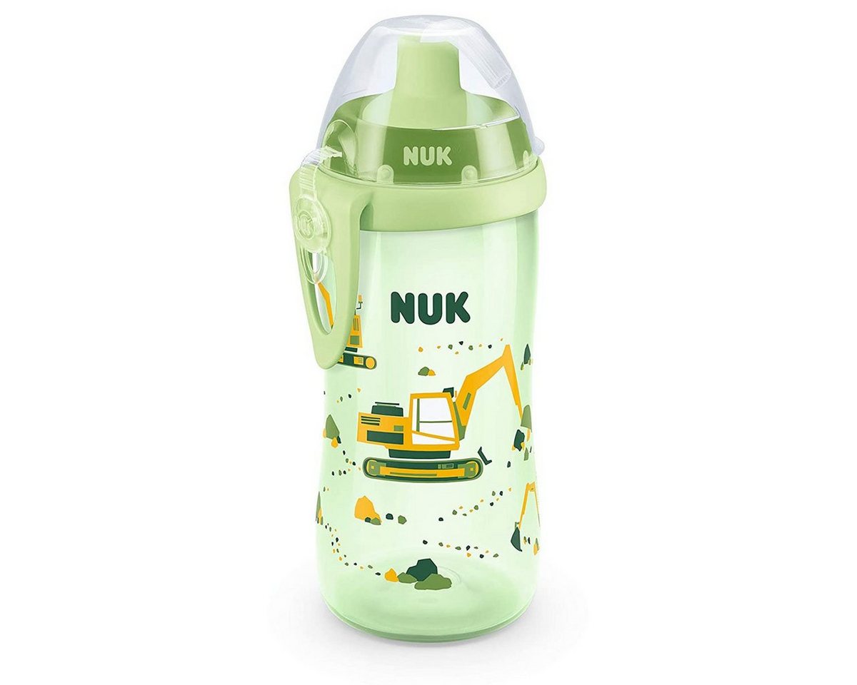 NUK Babyflasche NUK Flexi Cup Trinklernflasche mit Trinkhalm, 300ml, Bagger (grün) von NUK