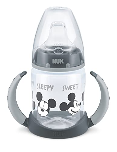 NUK Disney First Choice Learner Cup Sippy Cup | 6-18 Months | Temperature Control | Leak-Proof Silicone Spout | Anti-Colic Vent | BPA-Free | 150ml | Mickey Mouse (Grey) von NUK