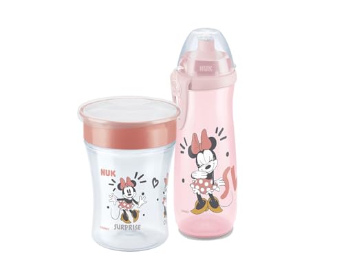 NUK Magic Cup Mickey Rot + Sports Cup Mickey Rose – Kinderbecher Set mit 360°-Trinkrand & Sportaufsatz – BPA-frei – Auslaufsicher von NUK