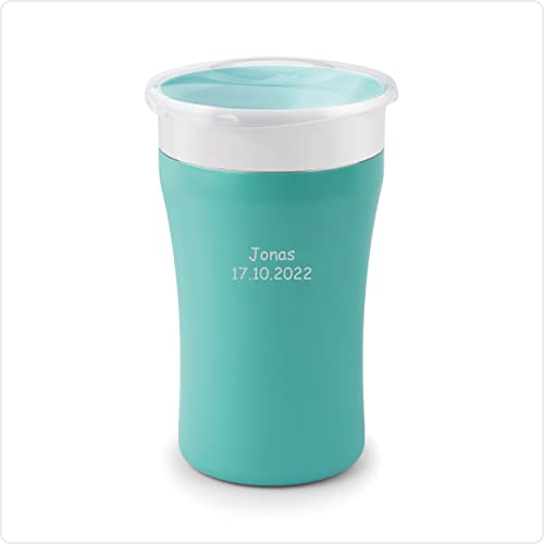 NUK Magic Cup Trinklernbecher mit persönlicher Gravur, auslaufsicherer 360°-Trinkrand, 8+ Monate, 230 ml (Türkis, NUK Magic Cup Edelstahl mit Gravur) von NUK