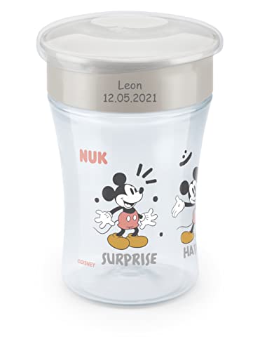 NUK Magic Cup Trinklernbecher mit persönlicher Gravur, auslaufsicherer 360°-Trinkrand, ab 8 Monaten, 230ml, Disney Mickey Mouse (grau) von NUK