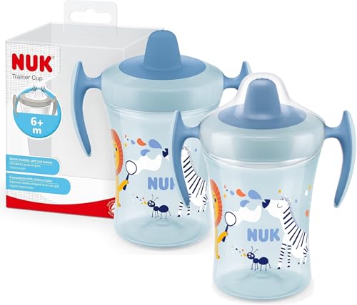 NUK Trainer Cup Trinklernbecher im praktischen Doppelpack, auslaufsicherer Becher mit weichem Trinkschnabel & ergonomischen Griffen, 6+ Monate, 230 ml, BPA-frei, blau |2 Stück NUK Trainer Cup Trinklernbecher im praktischen Doppelpack, auslaufsicherer Becher mit weichem Trinkschnabel & ergonomischen Griffen, 6+ Monate, 230 ml, BPA-frei, blau |2 Stück von NUK