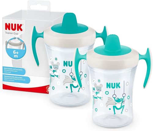 NUK Trainer Cup Trinklernbecher im praktischen Doppelpack, auslaufsicherer Becher mit weichem Trinkschnabel & ergonomischen Griffen, 6+ Monate, 230 ml, BPA-frei, petrol | 2 Stück von NUK