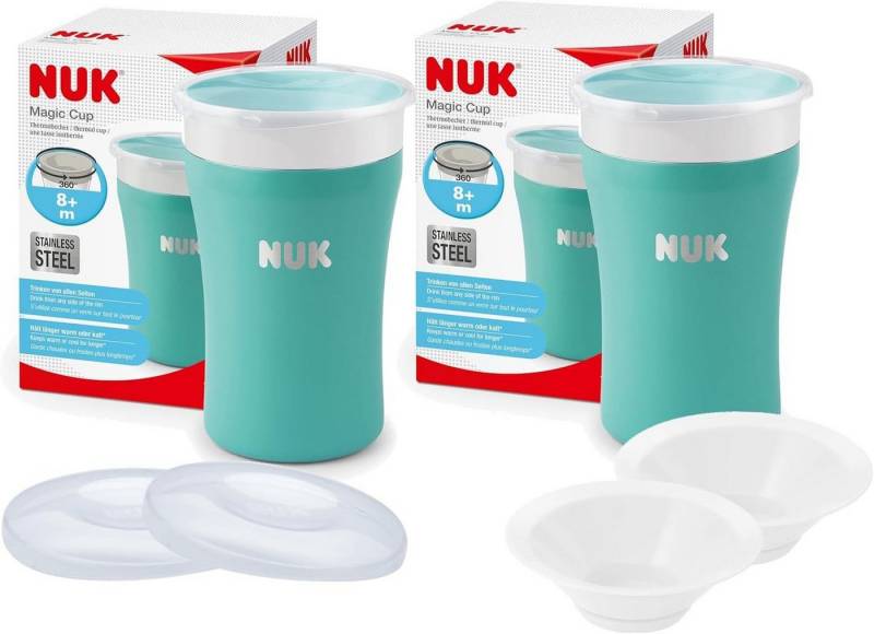 NUK Trinklernbecher NUK Magic Cup Edelstahl – 2x 230ml Türkis + Zubehör, BPA-frei NUK Trinklernbecher NUK Magic Cup Edelstahl – 2x 230ml Türkis + Zubehör, BPA-frei von NUK