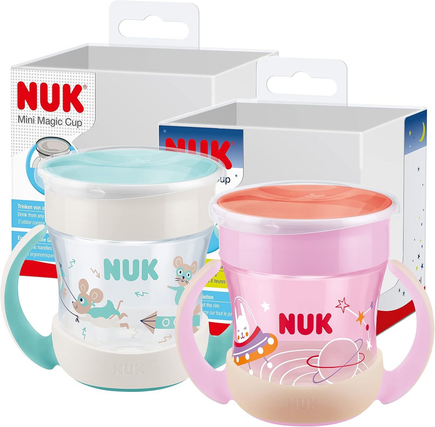 NUK Trinklernbecher NUK Mini Magic Cup GITD Rosa – Leuchtend, 2er Pack von NUK