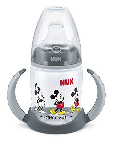 Nuk First Choice+ Trinklernbecher | 6-18 Monate | auslaufsicherer Trinkschnabel aus Silikon | Anti-Kolik-Ventil | auslaufsicher | BPA-frei | 150ml | Mickey Mouse (Grau) von NUK