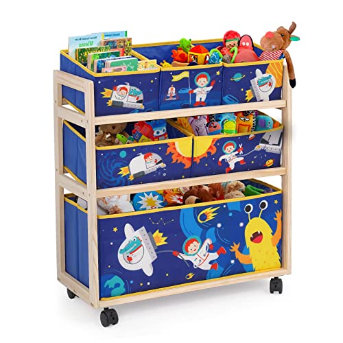 Spielzeugregal,Kinderzimmerregal mit 4 Rädern für Bücher und Spielzeug,3-Stöckiges Spielzeug-Organizer,Kinderzimmer,für Kinder,Multifunktional,kleines Monstermuster von NUKied