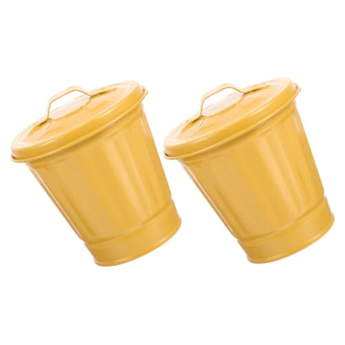 NULYLU 2 Stück Kleiner Desktop mülleimer aus Metall mit Deckel Kompakter Abfalleimer für Schreibtisch Langlebiger Eisen abfallbehälter zur Geruchsdichten Aufbewahrung von Kleinstmüll im von NULYLU