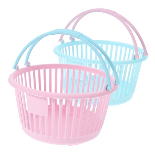 NULYLU 2 Stück Kleiner Kunststoff aufbewahrungskorb mit Griffen Kompakter Organizer für Badezimmer Dusche Desktop Stabiler Leichter Tragbarer Plastikkorb in Blau und Rosa von NULYLU