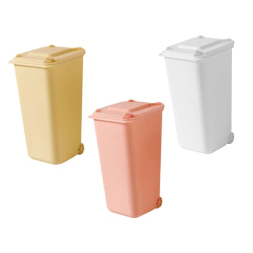 NULYLU 3 Stück Mini Tischmülleimer mit Deckel Kompakter Abfallkorb für Schreibtisch und Büro Geruchsneutraler Desktop Papierkorb Tragbarer Mini Müllbehälter für Zuhause und Kinderzimmer von NULYLU