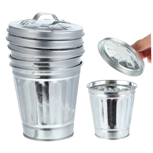 NULYLU 3 Stück Teiliges Mini Metall Abfalleimer mit Deckel Kompakter Desktop Mülleimer und Blumentopf Stabiler Papierkorb für Büro Zuhause Vielseitig Nutzbar Praktisches von NULYLU