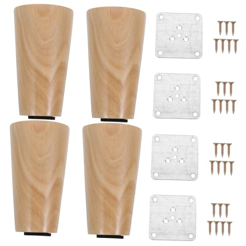 NULYLU 4 Stück Massivholz Möbelbeine Gerade Möbelfüße mit Antirutschpads Stabile Ersatzfüße für Sofa Bett Tv Schuhschrank Handpoliert Kratzfrei Langlebig von NULYLU
