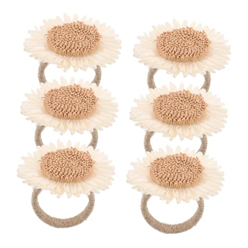 NULYLU 6 Stück Teiliges Napkin Ring mit Blumenmuster Gewebte Gänseblümchen Serviettenringe Sicherer Halter für Hochzeitstafel Herbst Feiertagsdeko Kompakte für Einfache Aufbewahrung von NULYLU