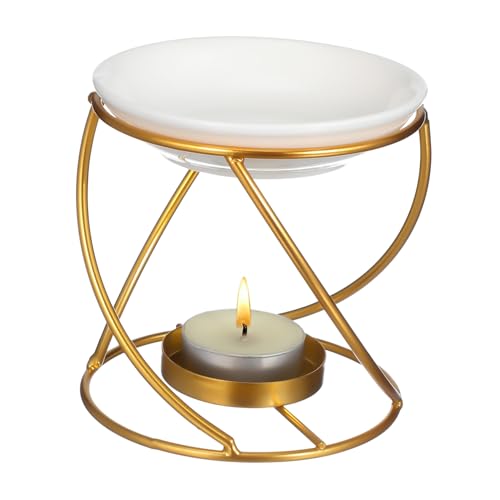 NULYLU Metall Aromalampe Teelicht Wax Melt Warmer mit Keramikhalter Dekorativer Duftöllampe für Zuhause und Schlafzimmer Eleganter Wachsbrenner mit Einzigartigem Design von NULYLU