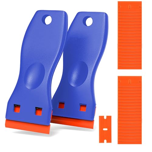 2 Stück Kunststoff Schaber mit 40 Kunststoffklingen, Mini Plastik Kochfeldschaber Plastikspachtel für Klebereste Entferner, Vinyl Aufkleber Sticker entfernen Glas und Fenster von NUMAMA