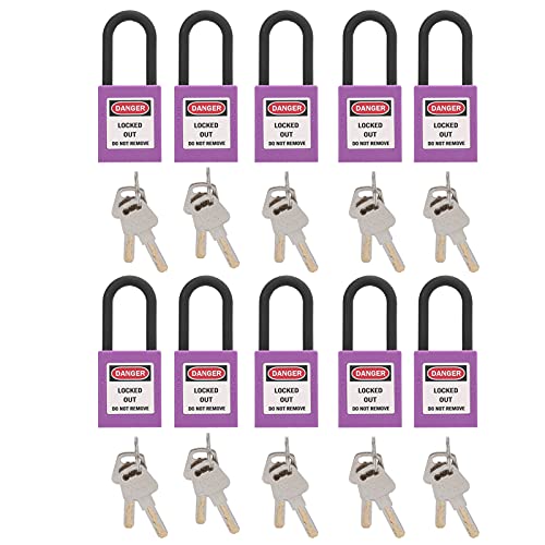 10er Set Sicherheitsschloss 38mm Isoliert Staubdicht für Fabriken Baustellen Krankenhäuser Chemie - Hochwertiges Nylon, Reißfest, Robust (Purple) von NUMNBE