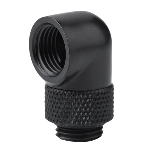 NUMNBE 90 -Grad -Winkel Rotationsrohranschlusses PC Wasserkühlung G1/4 -Gewinde Ellbogenstecker 360 Grad Rotation Messing Silber Schwarz 1 Stück für Wasserkühlsystem (Black) von NUMNBE