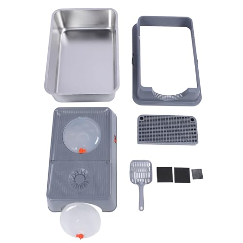 Edelstahl Katzenklo mit Haube – Extra Groß, Hoher Rand & Oberer Einstieg – ufsicheres Katzenstreu Tray in Khaki – Leicht zu Reinigen & Geruchsbindend (Dark Gray) von NUMNBE