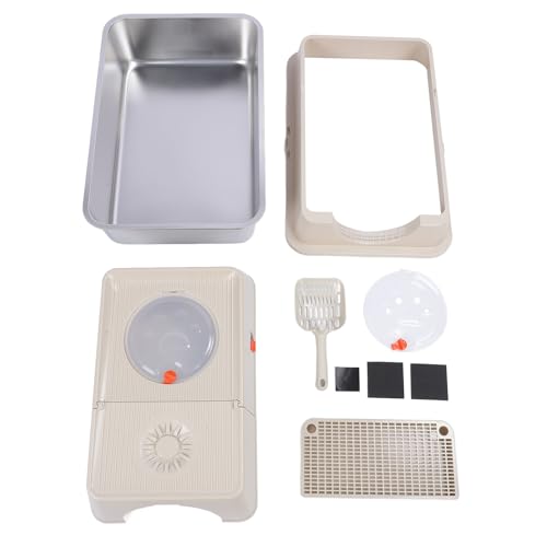 Edelstahl Katzenklo mit Haube – Extra Groß, Hoher Rand & Oberer Einstieg – ufsicheres Katzenstreu Tray in Khaki – Leicht zu Reinigen & Geruchsbindend (Khaki) von NUMNBE