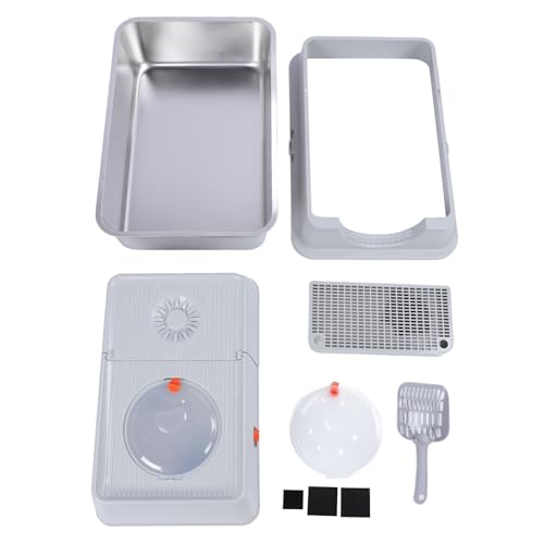 Edelstahl Katzenklo mit Haube – Extra Groß, Hoher Rand & Oberer Einstieg – ufsicheres Katzenstreu Tray in Khaki – Leicht zu Reinigen & Geruchsbindend (Light Gray) von NUMNBE