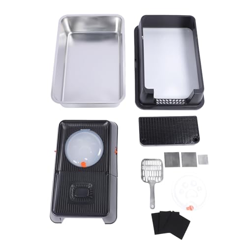 Edelstahl Katzenklo mit Haube – Extra Groß, Hoher Rand & Oberer Einstieg – ufsicheres Katzenstreu Tray in Khaki – Leicht zu Reinigen & Geruchsbindend (Negro) von NUMNBE