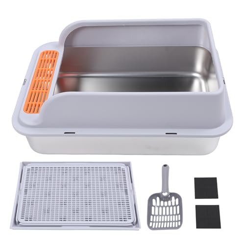 Extra große Katzenklo Korb aus Edelstahl – Spritzschutz, offen, leicht zu reinigen – Große Kapazität für mehrere Katzen – Schwarz – XXL Katzen - Toilette (Extra Grande 32.7 x 24.4 x 31.5in) von NUMNBE