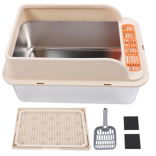 Extra große Katzenklo Korb aus Edelstahl – Spritzschutz, offen, leicht zu reinigen – Große Kapazität für mehrere Katzen – Schwarz – XXL Katzen - Toilette (Extra Grande 32.7 x 24.4 x 31.5in) von NUMNBE