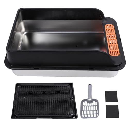 Extra große Katzenklo Korb aus Edelstahl – Spritzschutz, offen, leicht zu reinigen – Große Kapazität für mehrere Katzen – Schwarz – XXL Katzen - Toilette (Extra Grande 32.7 x 24.4 x 31.5in) von NUMNBE