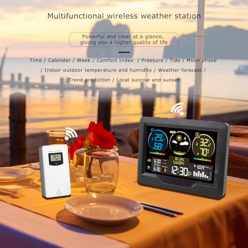 Funk Wetterstation mit großem Farbdisplay Außensensor IPX4 Wasserdicht Temperatur Luftdruck Wecker und Wettervorhersage für Zuhause Funk Wetterstation mit großem Farbdisplay Außensensor IPX4 Wasserdicht Temperatur Luftdruck Wecker und Wettervorhersage für Zuhause von NUMNBE