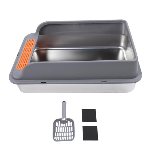 Große Katzentoilette aus Edelstahl - Top Entry Design mit Spritzschutz, ufsicherer Matte für Katzen, Extra Groß, Dunkelgrau (Extra Grande 32.7 x 24.4 x 31.5in) von NUMNBE