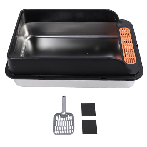 Große Katzentoilette aus Edelstahl - Top Entry Design mit Spritzschutz, ufsicherer Matte für Katzen, Extra Groß, Dunkelgrau (Extra Grande 32.7 x 24.4 x 31.5in) von NUMNBE