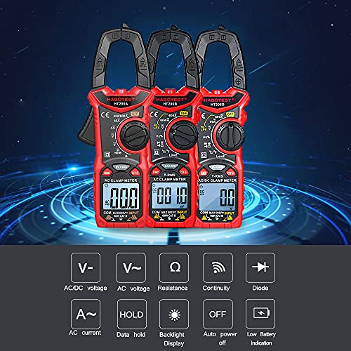 Klemmenstrommesser Multimeter mit LCD Display True RMS Auto Bereich Messung Mehrfachfunktion Widerstand Temperatur AC DC Spannung Strom (HT206B) von NUMNBE