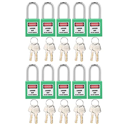 Lockout Tagout Vorhängeschloss 38mm Nylon, Korrosionsbeständig, 10er Set mit 20 Schlüsseln - Robuste Betätigungssperre, Temperaturbeständig, Für Sichere Arbeitsumgebungen (Verde) von NUMNBE