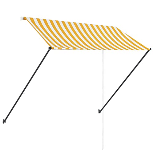 Markise 250x150 cm Gelb Weiß Retraktierbar Wasserabweisend Stahlrahmen mit Solarbetriebener LED Beleuchtung Für Terrasse Balkon Garten von NUMNBE
