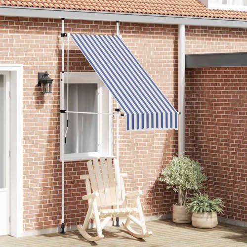 Markise ausziehbar 100 x 120 cm blau weiß wetterbeständig Polyester PU beschichtet Stahlgestell manuell einstellbar für Terrasse Balkon Garten von NUMNBE