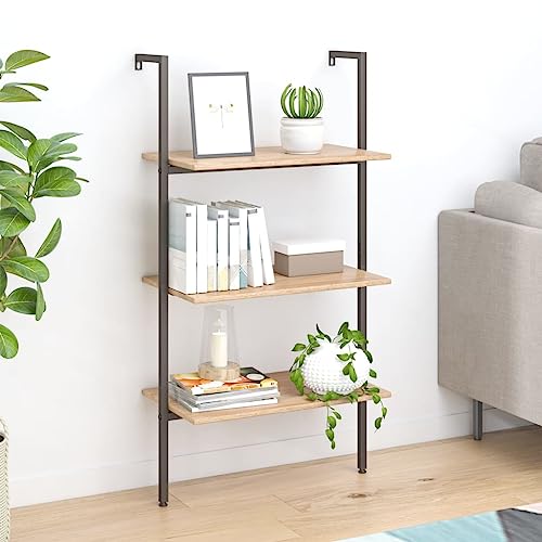 NUMNBE 3-stufiges Regal Leaning Shelf 64x35x1205 cm aus Stahl und Holz mit hohem Stauraum für Wohnzimmer Büro Badezimmer von NUMNBE