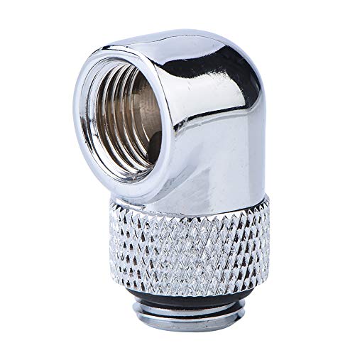 NUMNBE 90 -Grad -Winkel Rotationsrohranschlusses PC Wasserkühlung G1/4 -Gewinde Ellbogenstecker 360 Grad Rotation Messing Silber Schwarz 1 Stück für Wasserkühlsystem (Silver) von NUMNBE