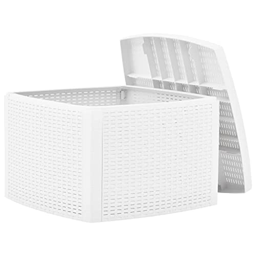 NUMNBE Beistelltisch Garten 54x54x36 cm weiß wetterfest Polypropylen Rattanoptik mit Stauraum multifunktional für Outdoor und Terrasse von NUMNBE