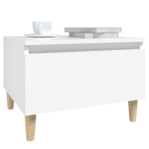 NUMNBE Beistelltisch Weiß 50x46x35 cm Skandinavisches Design Mit Schublade Aus Holz Für Wohnzimmer von NUMNBE