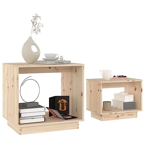 NUMNBE Beistelltische aus massivem Kiefernholz 2er-Set Größenunterschied stabiles Design vielseitig nutzbar für Wohnzimmer Schlafzimmer von NUMNBE